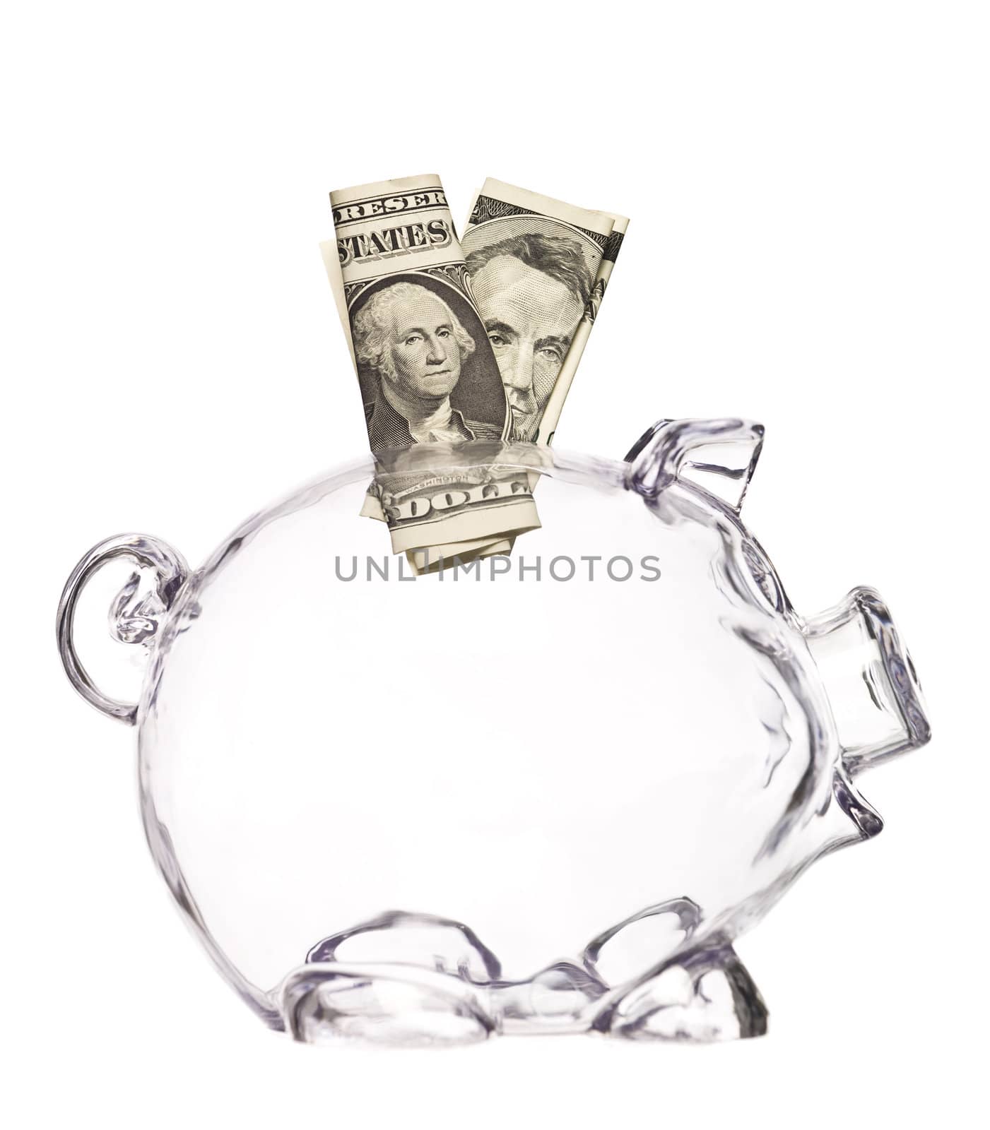Transparent Pig Bank with two dollar bank-notes