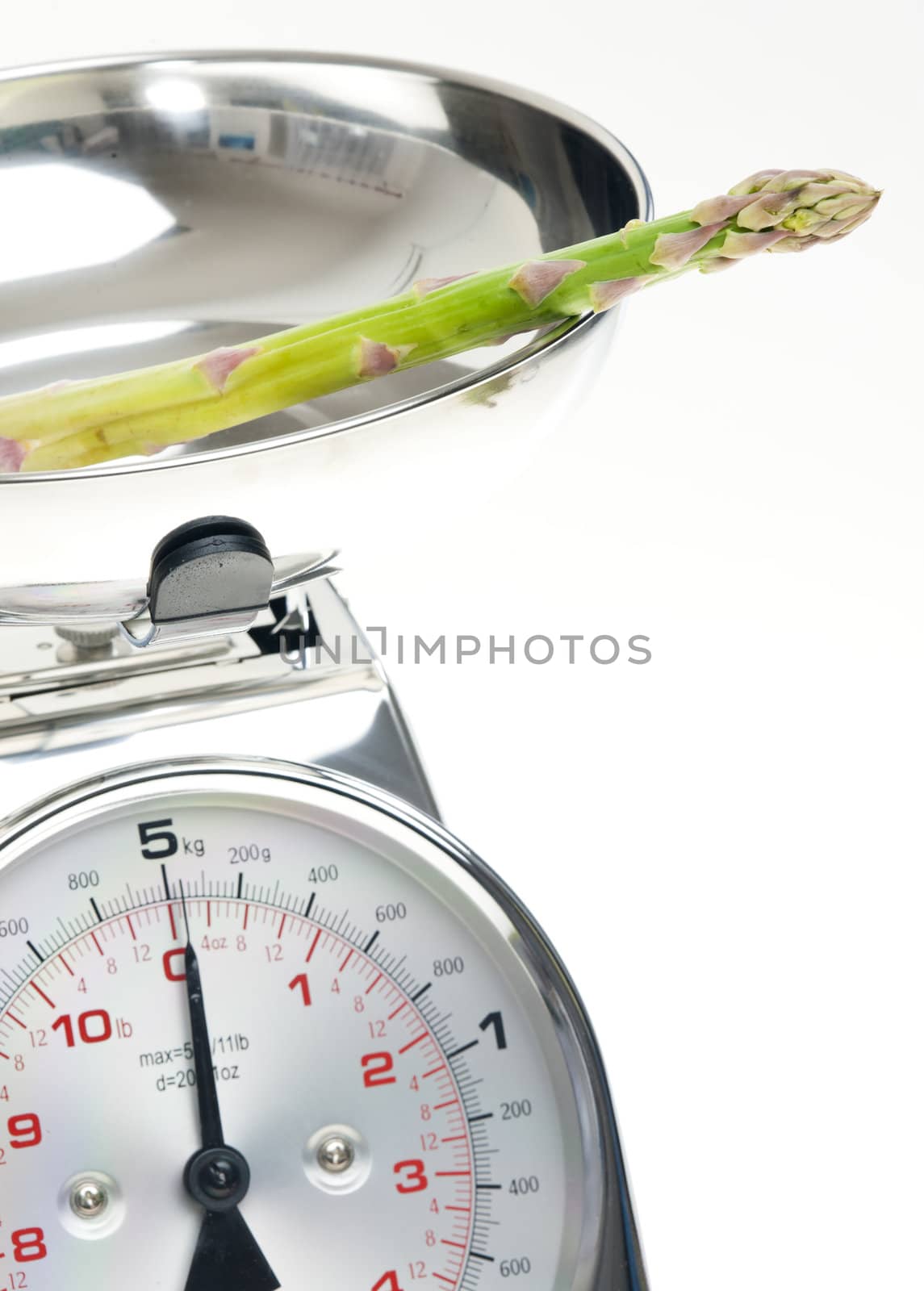 green asparagus on kitchen scales