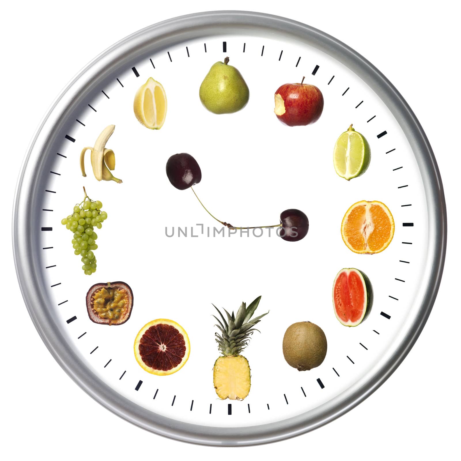 Fruit clock isolated on white by gemenacom