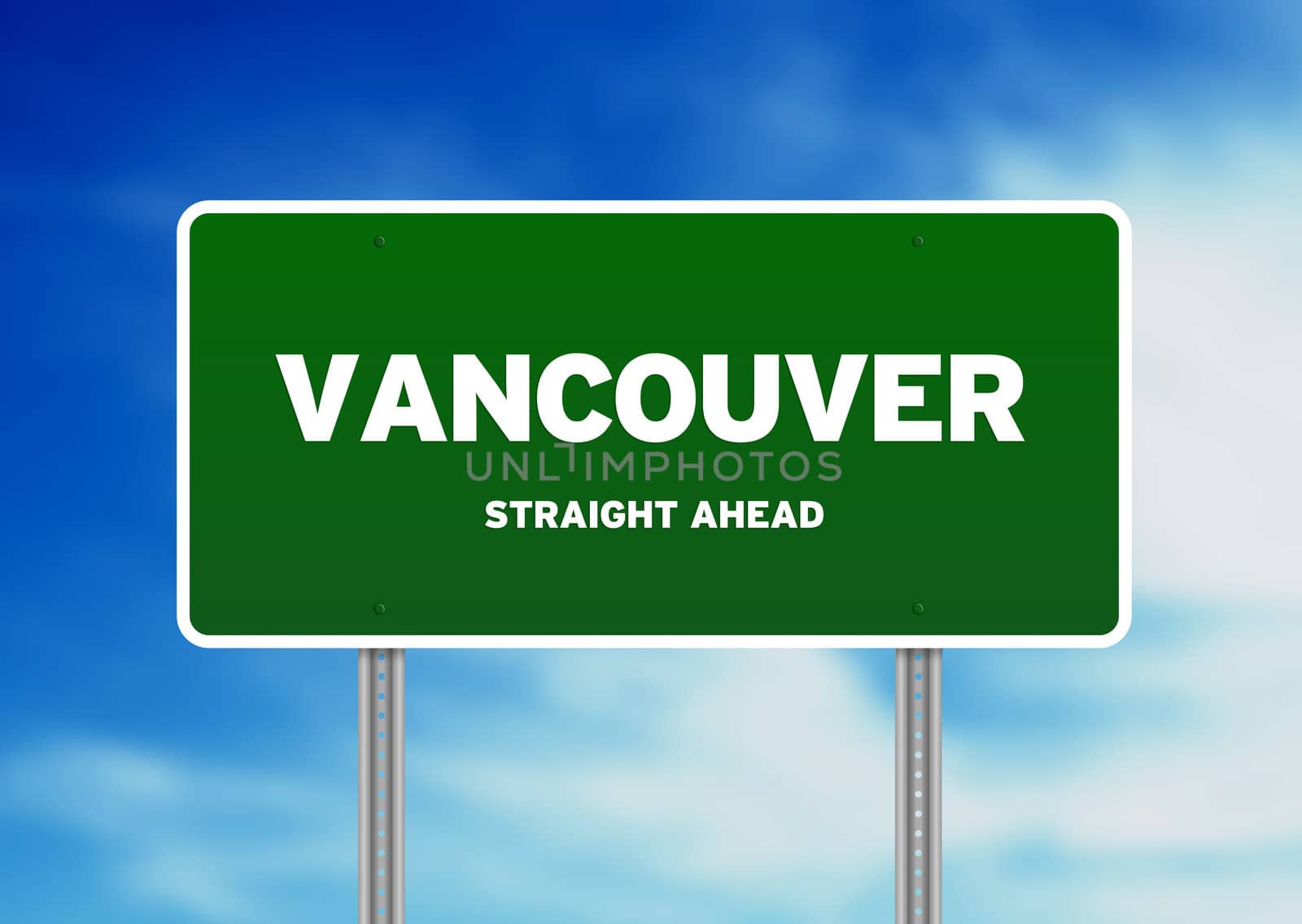 High resolution graphic of a Vancouver highway sign on Cloud Background. 