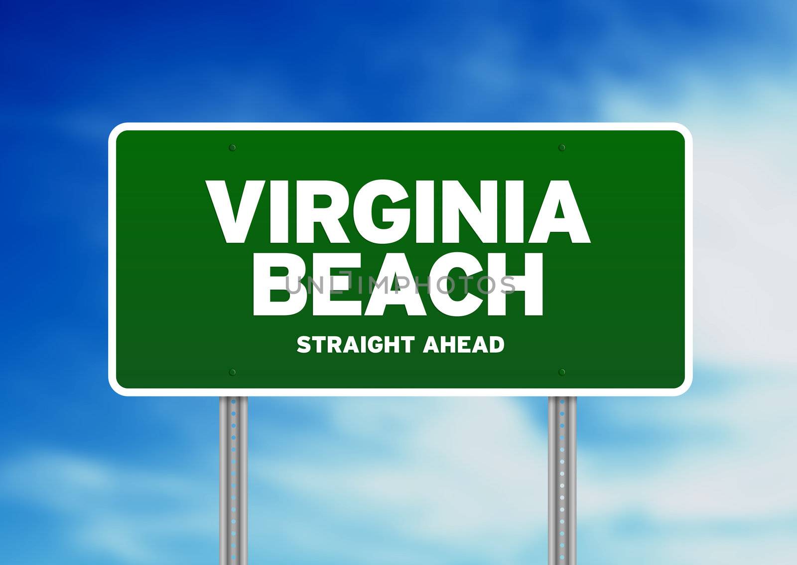 Green Virginia Beach, Virginia, USA highway sign on Cloud Background. 