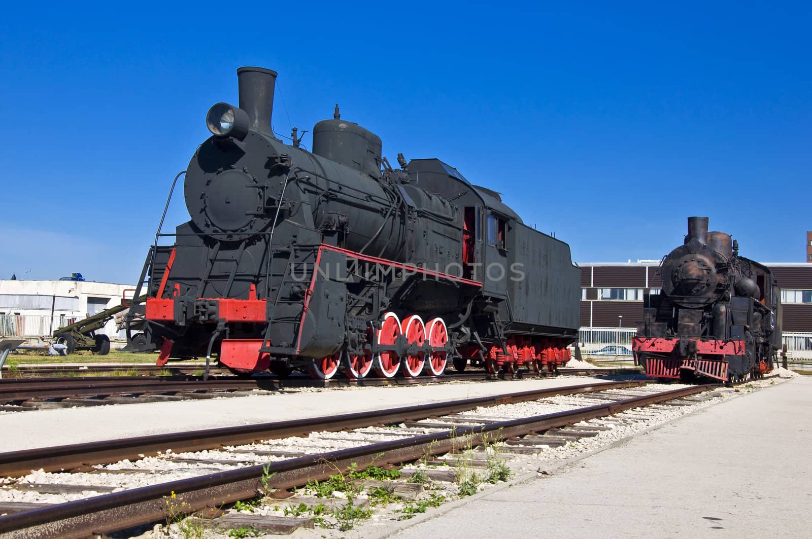 Old steam locomotive at the depot. Museum of Technology in Togliatti.