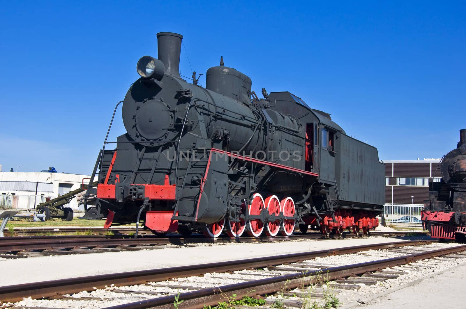 Old steam locomotive at the depot. Museum of Technology in Togliatti.