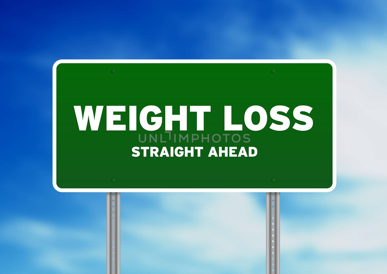 High resolution graphic of a weight loss highway sign on Cloud Background. 