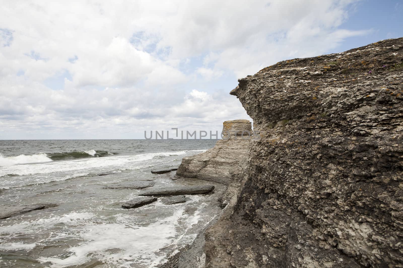 Eroded limestone formations at the coastline