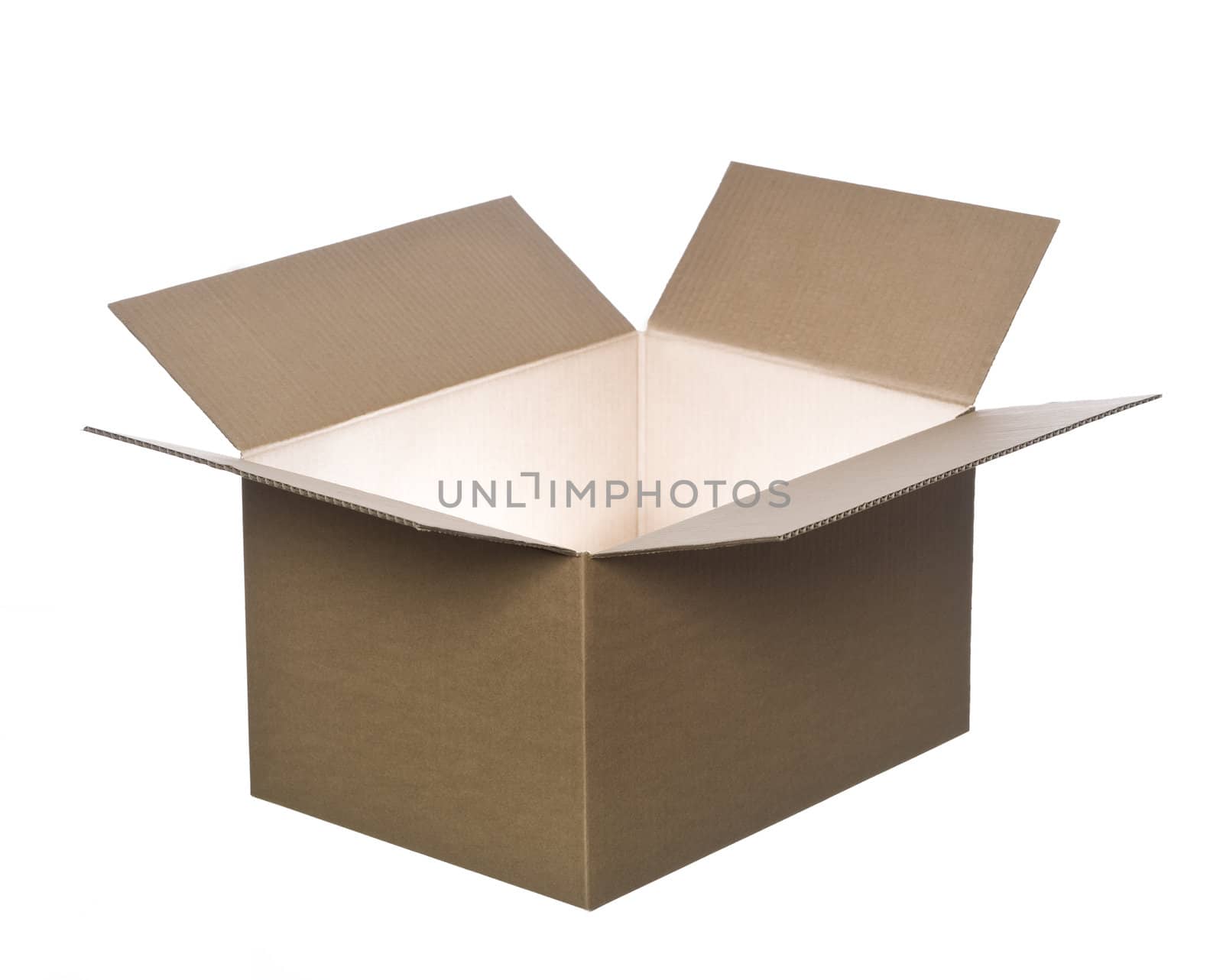 Open cardboard box with light in it
