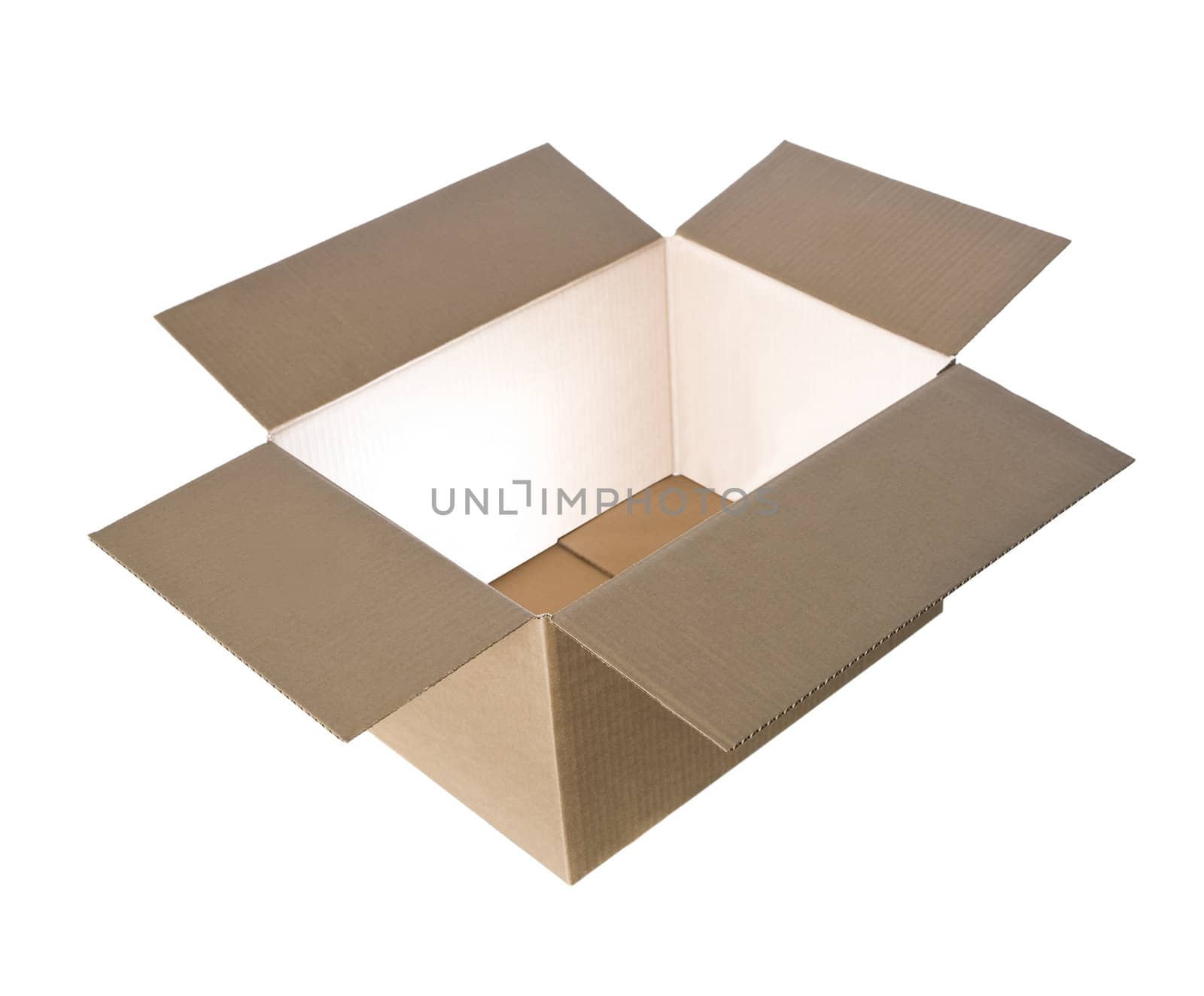 Open cardboard box with light in it