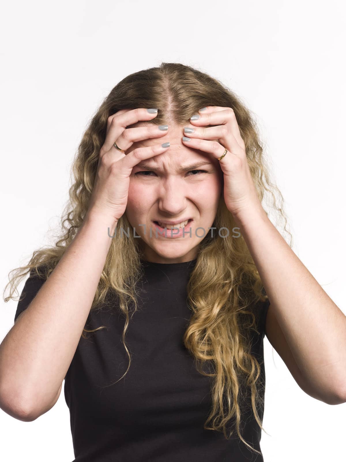 Portrait of a woman with headache