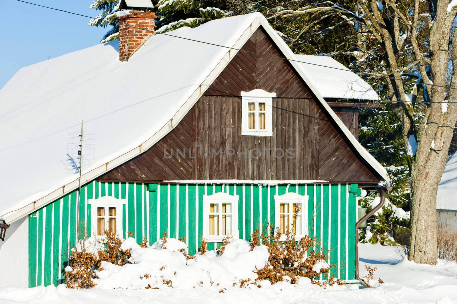 cottage in winter, Kunstat - Jadrna, Orlicke Mountains, Czech Republic