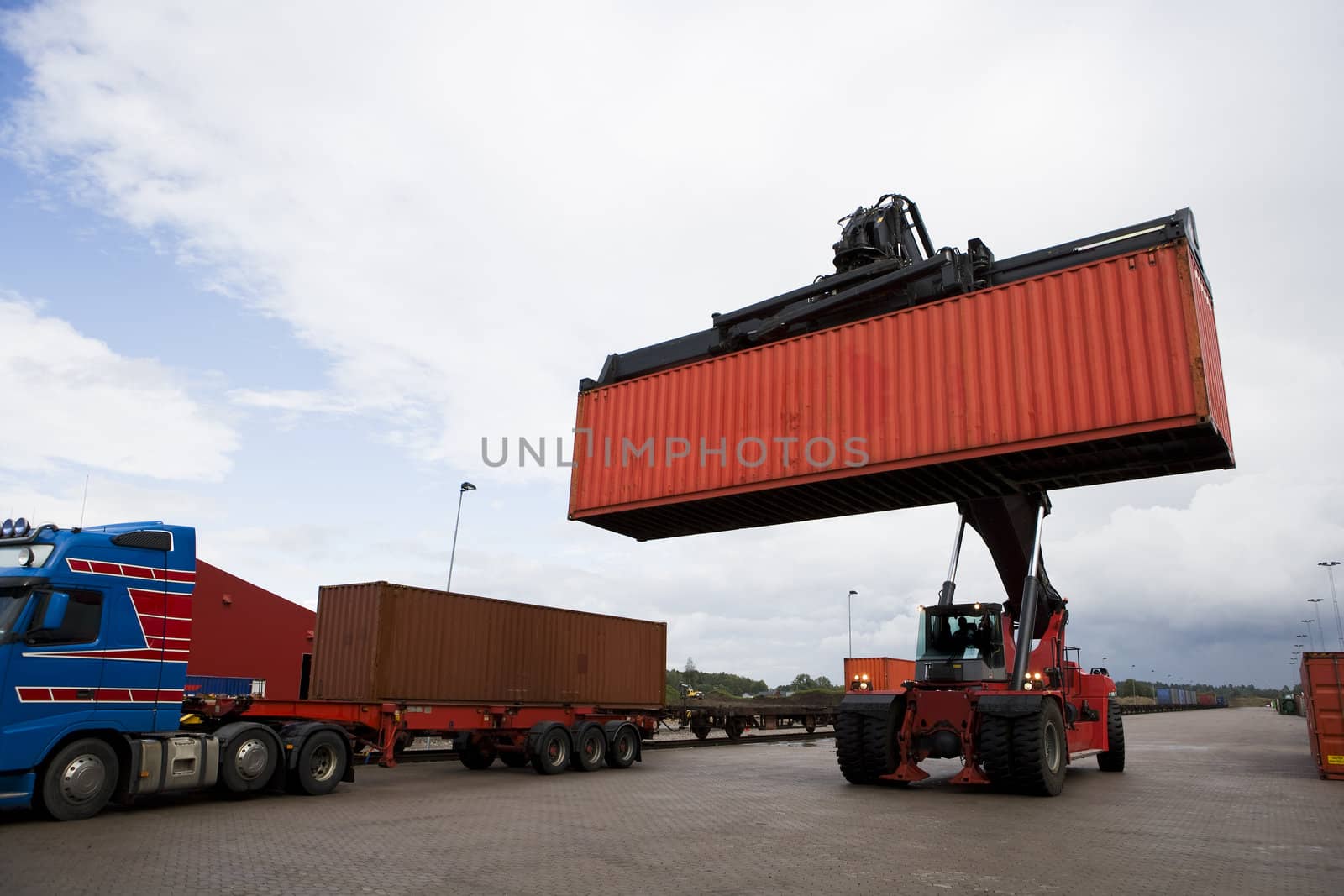 Crane lifts a container