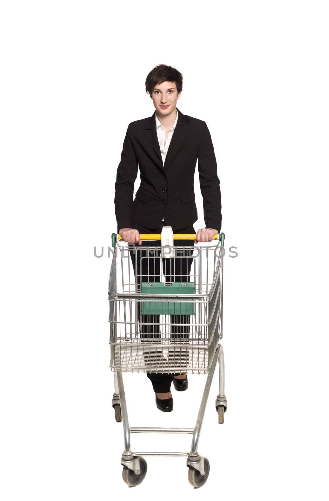 Woman with an empty shopping cart