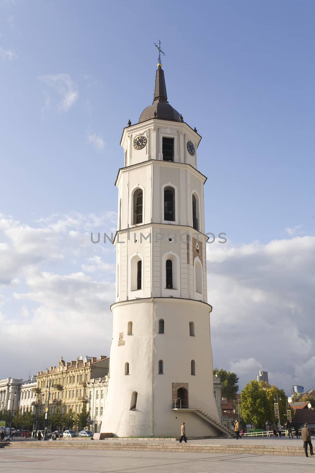 The bell tower at Vilnius Cathedral Square, Lithuania.