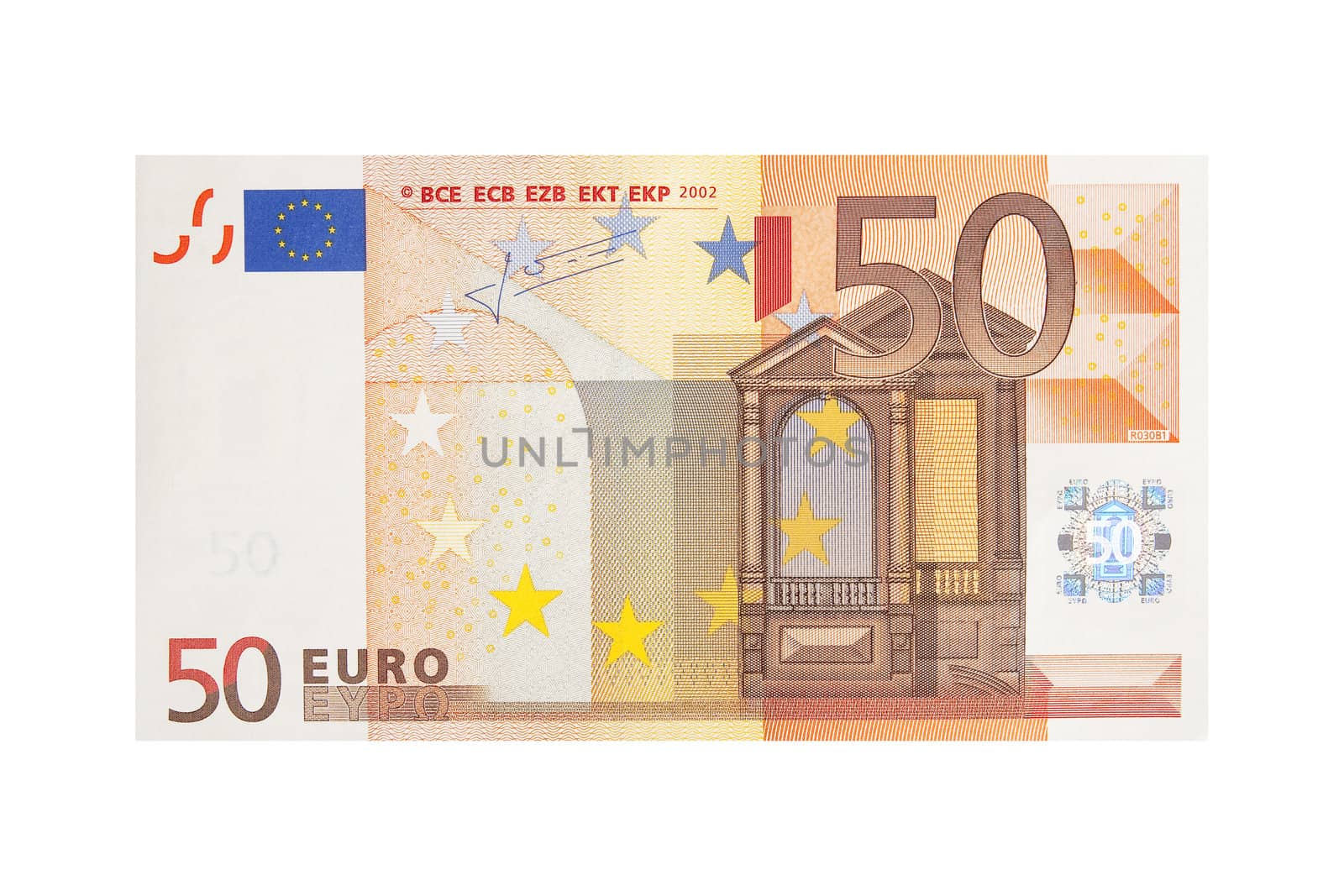 Close-up photograph of fifty euro note.