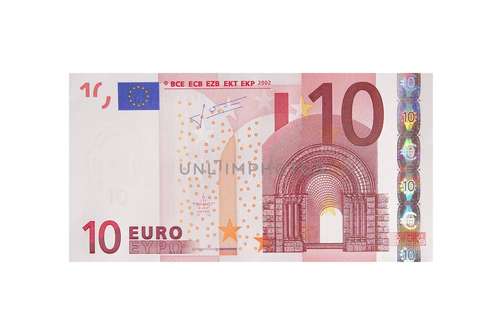 Close-up photograph of ten euro note.