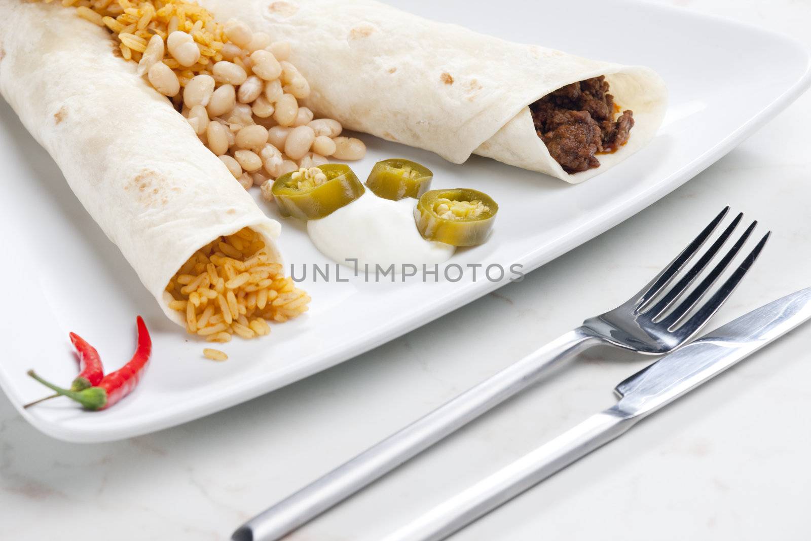beef burritos with beans and rice