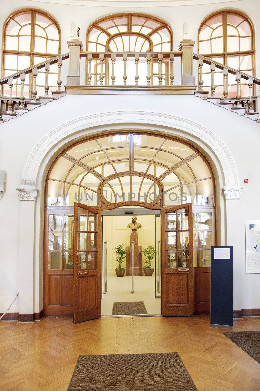 Main lobby and entrance of a historical public library. Main lobby.