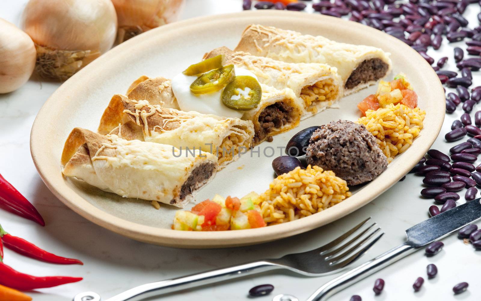 burritos with beans and rice