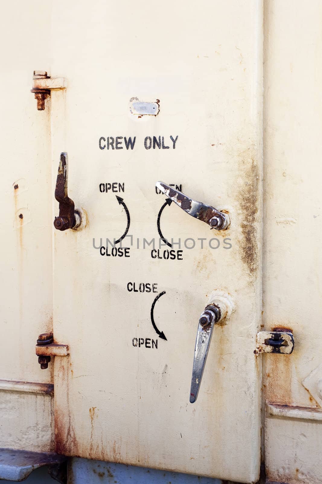 Locked metal door for crew only.