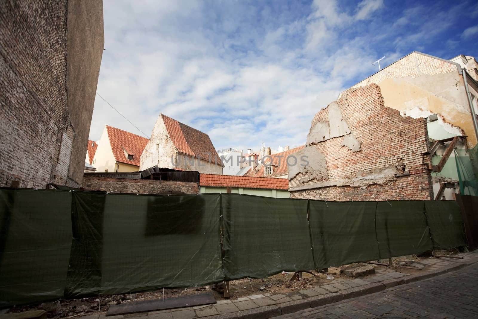 Construction site in old town of Riga, Latvia.