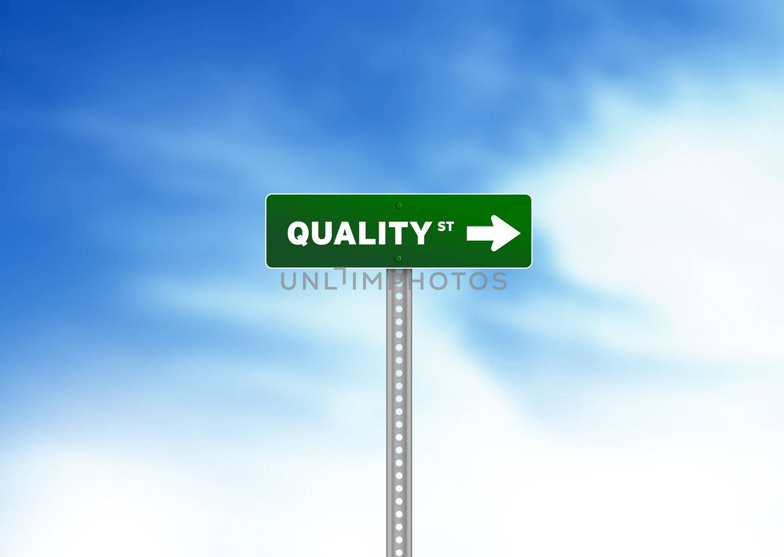 High resolution graphic of Quality Road Sign on Cloud Background