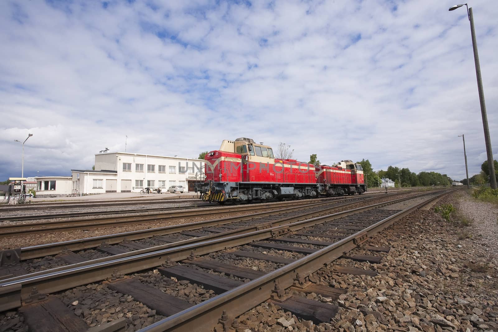 Two electric locomotives at the Hanko railway station.
