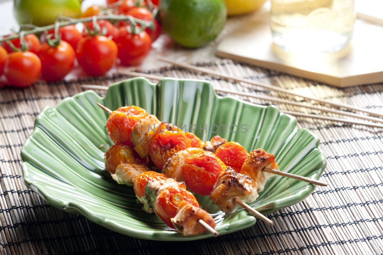 salmon and cherry tomatoes skewers