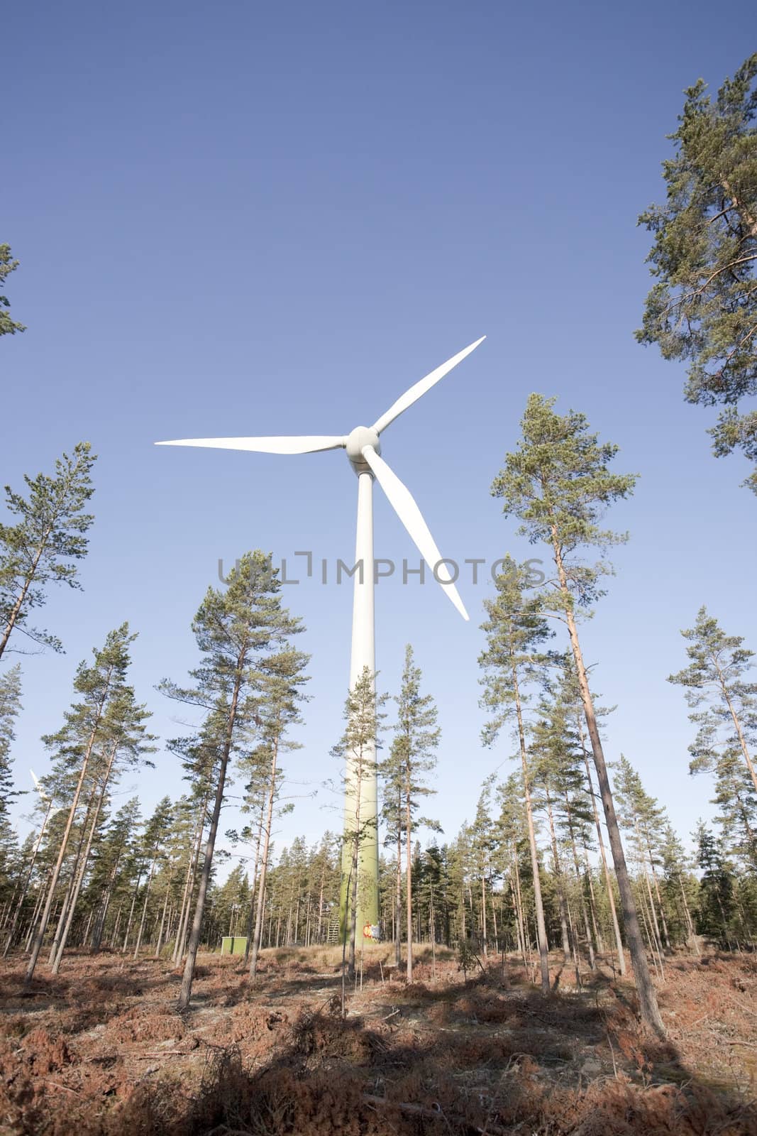 Modern windmill producing renewable energy ecologically.