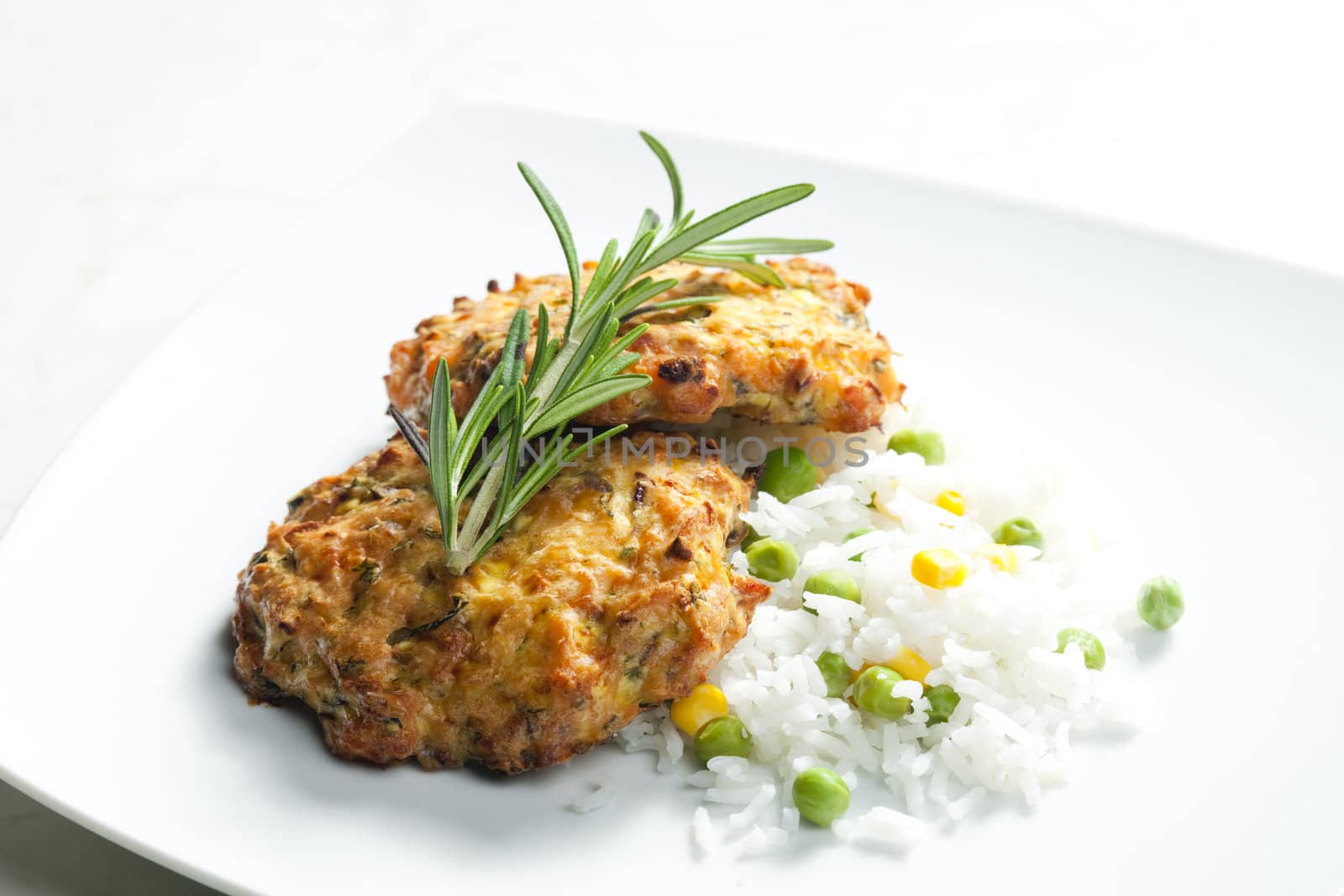 baked salmon burgers with vegetables rice