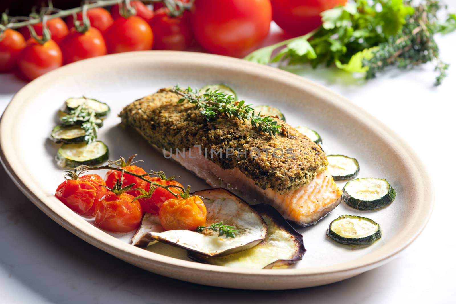 baked salmon with herbs eschar