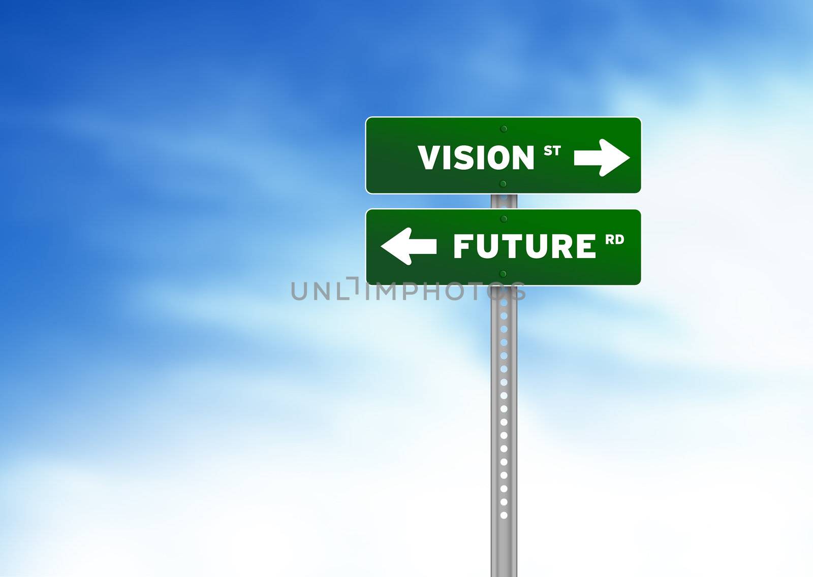 High resolution graphic of two green Road Signs on Cloud Background