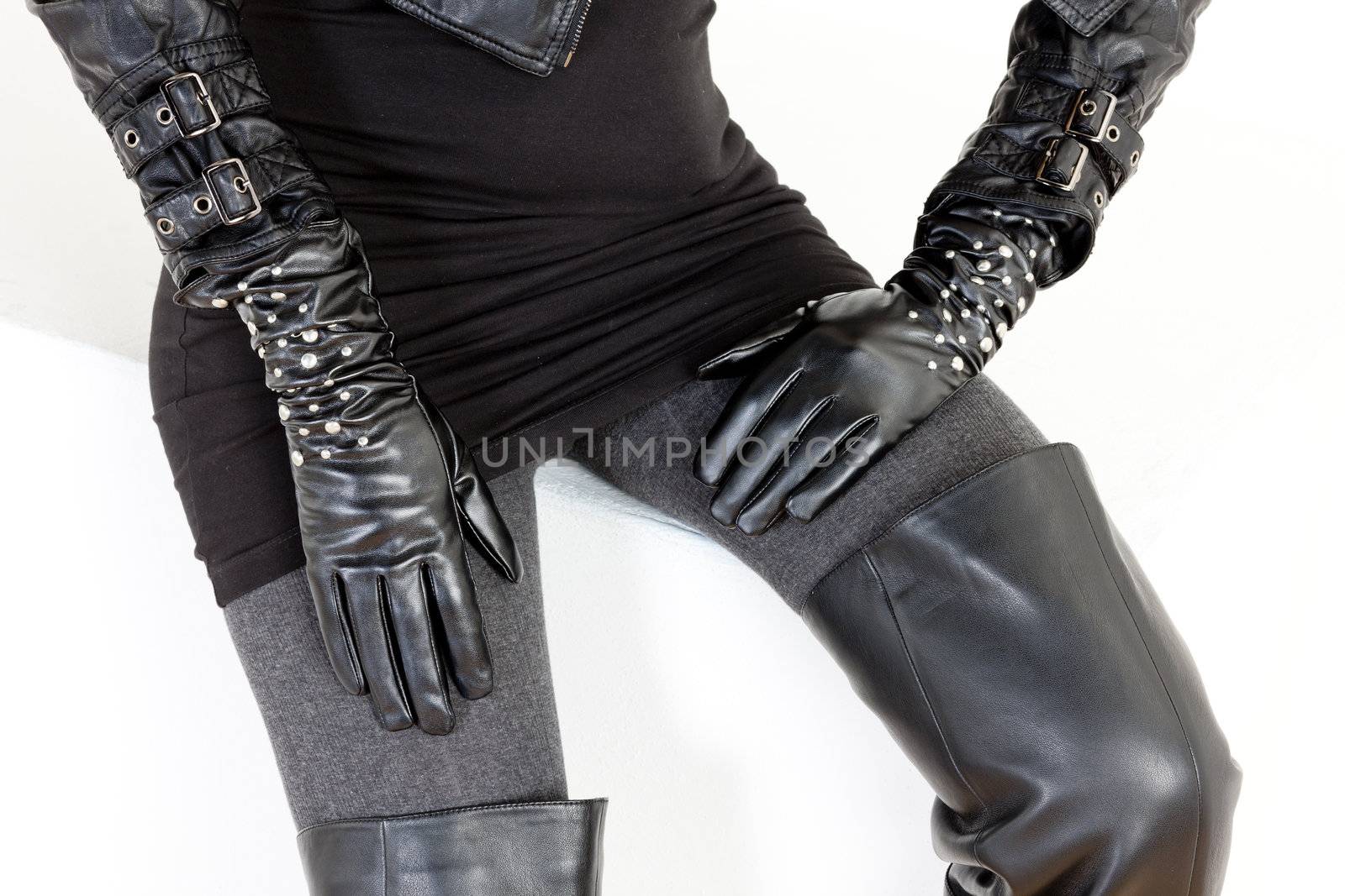 detail of woman wearing fashionable black clothes