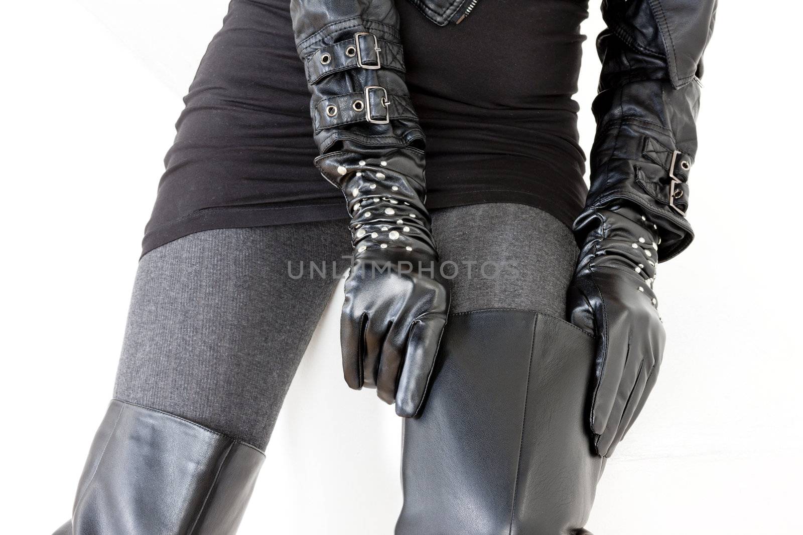 detail of woman wearing fashionable black clothes