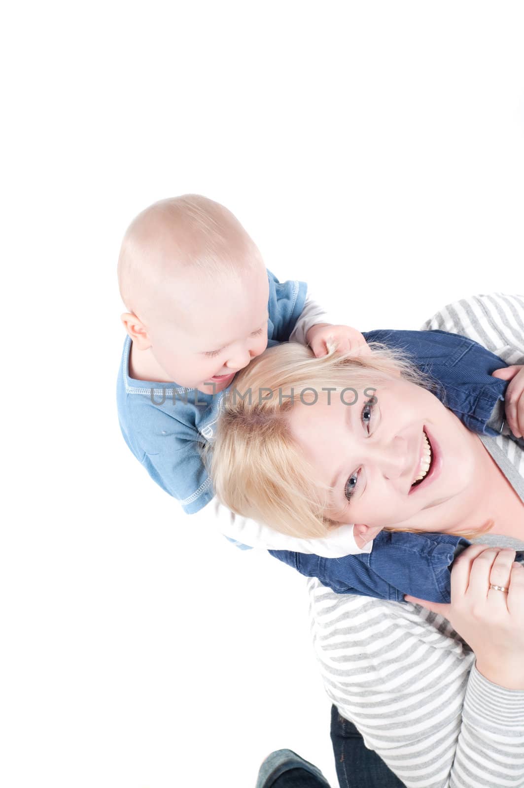 Studio shot of happy family - mother and son