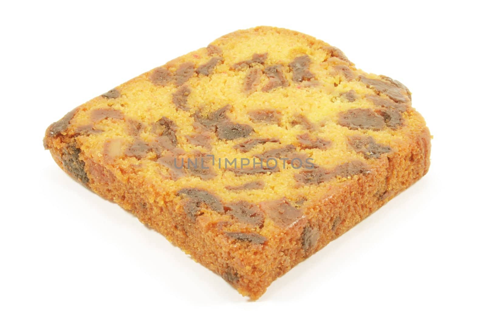 Fruit Cake with dried fruits and isolated on a white background