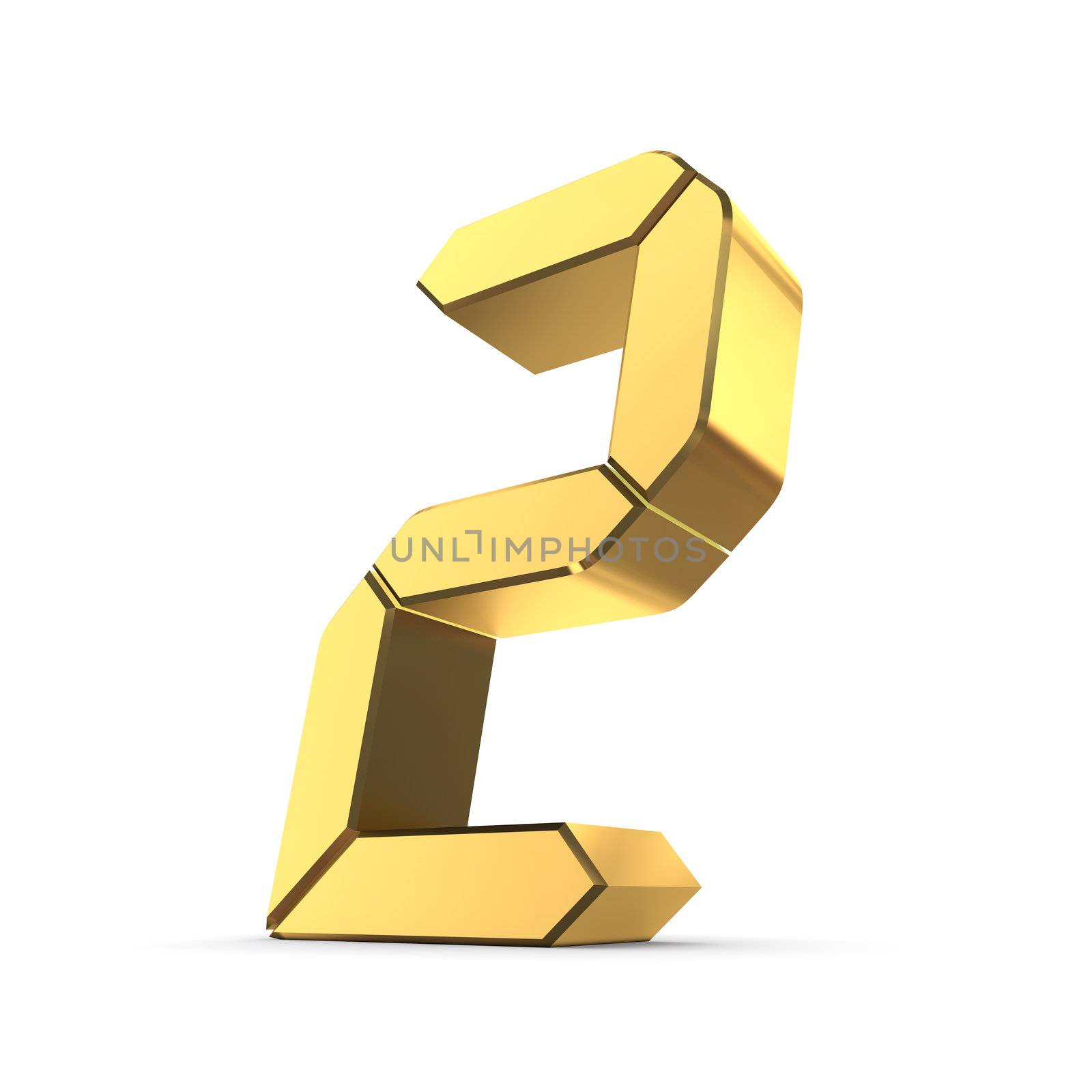 shiny 3d number 2 made of gold - LCD digit look