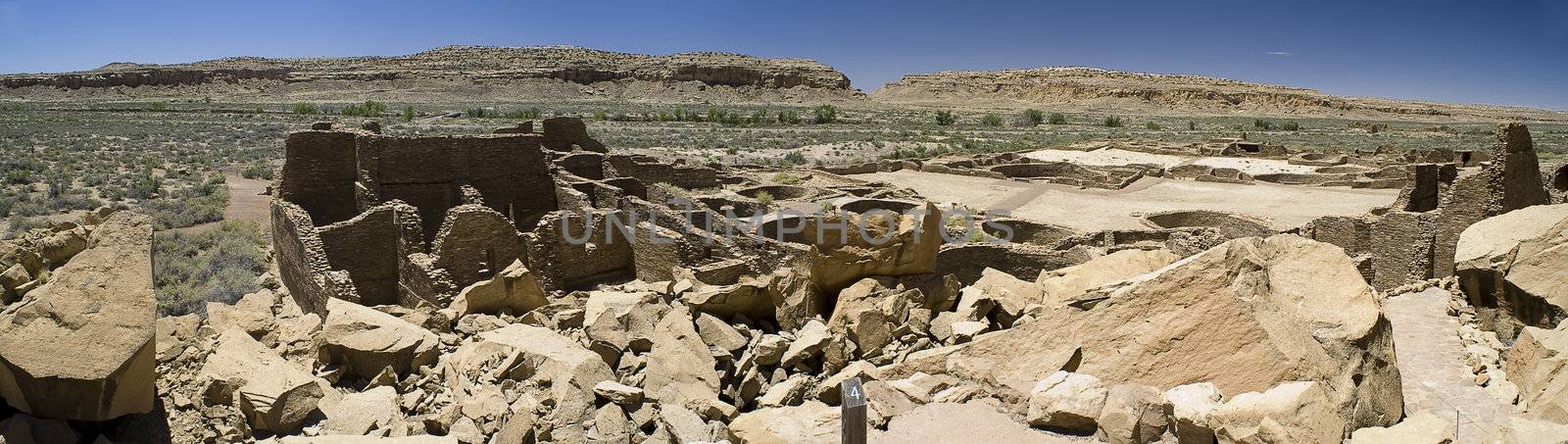 Panorama of Ancient Ruins at Chaco Canyon, New Mexico