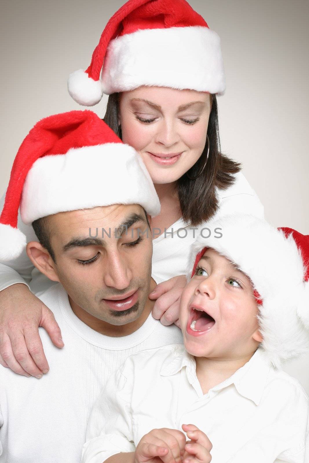 Multicultural family enjoyment at Christmas time.