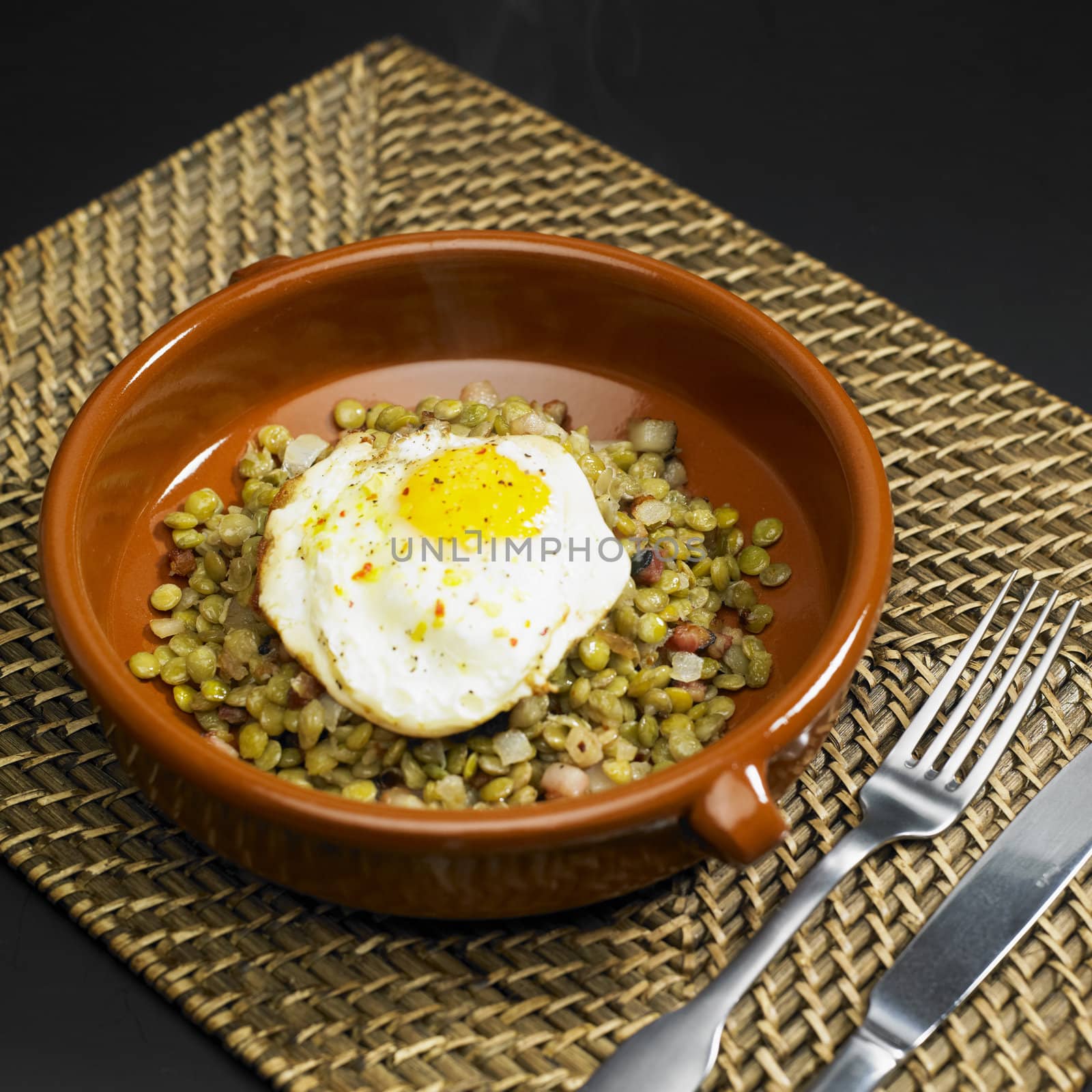 New Year''s lentils with fried egg