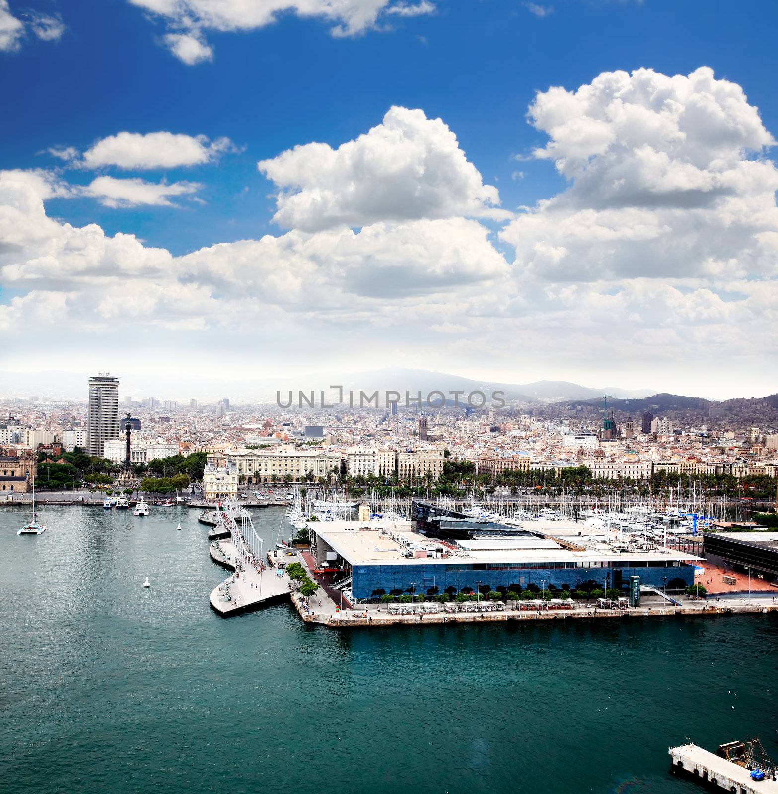 an aerial view of Barcelona City and harbor by gary718