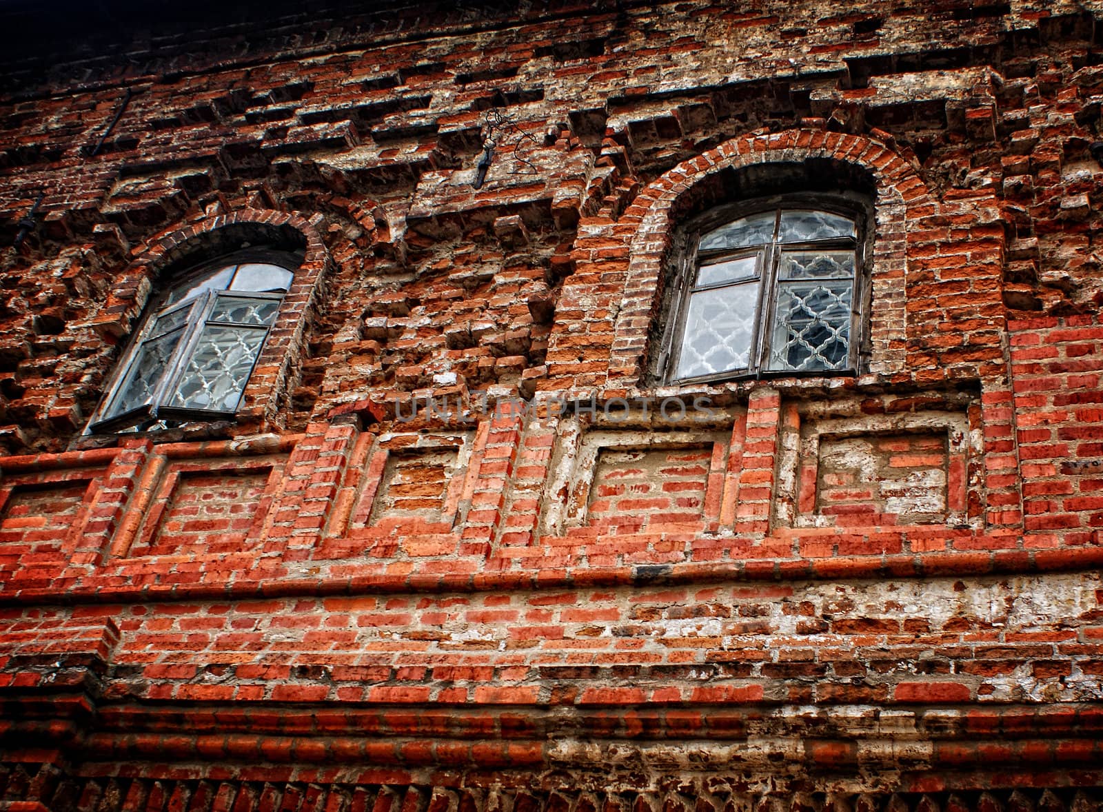 Brick wall of an old monastery wall - Novospassky monastery in Moscow