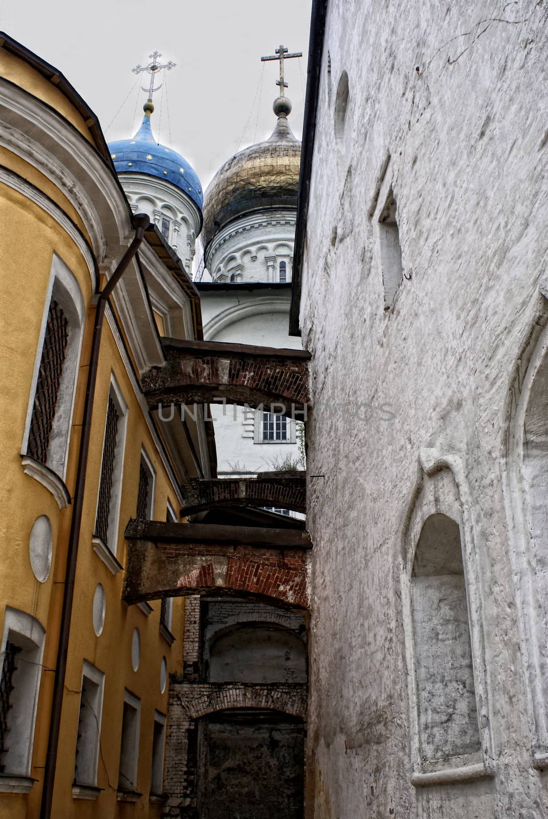 Back view on the church of Novospasskiy monastery in Moscow