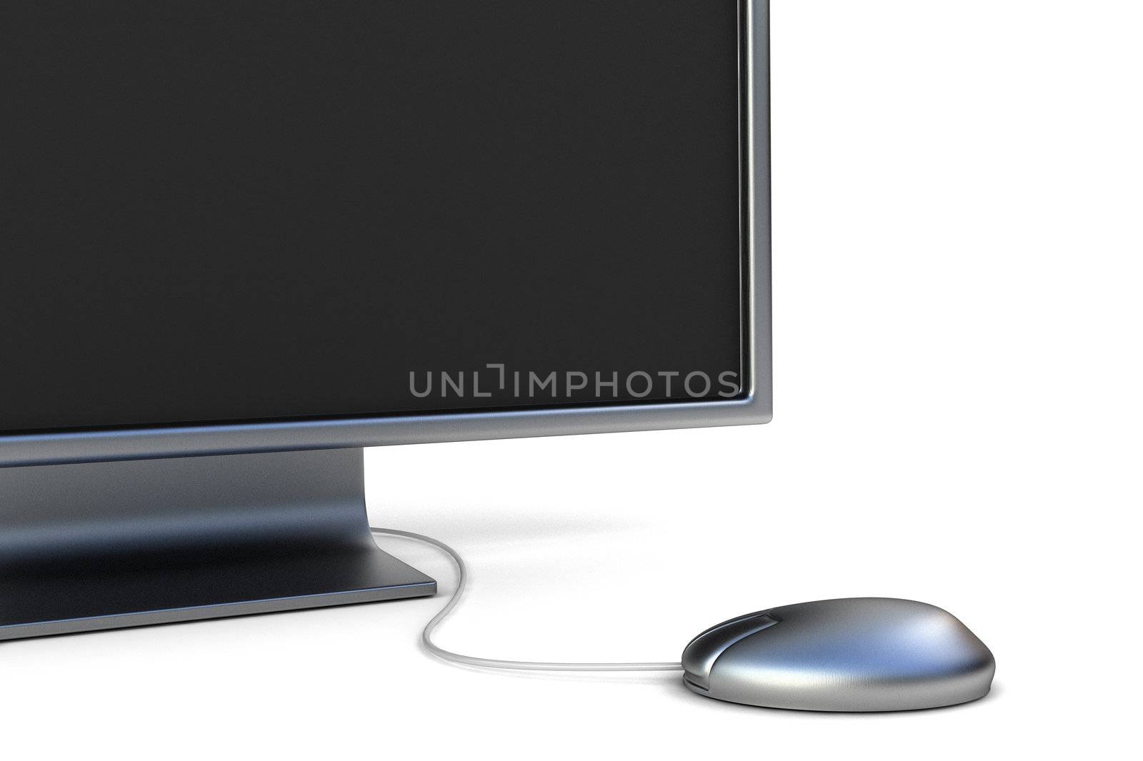 closeup of modern desktop monitor and mouse