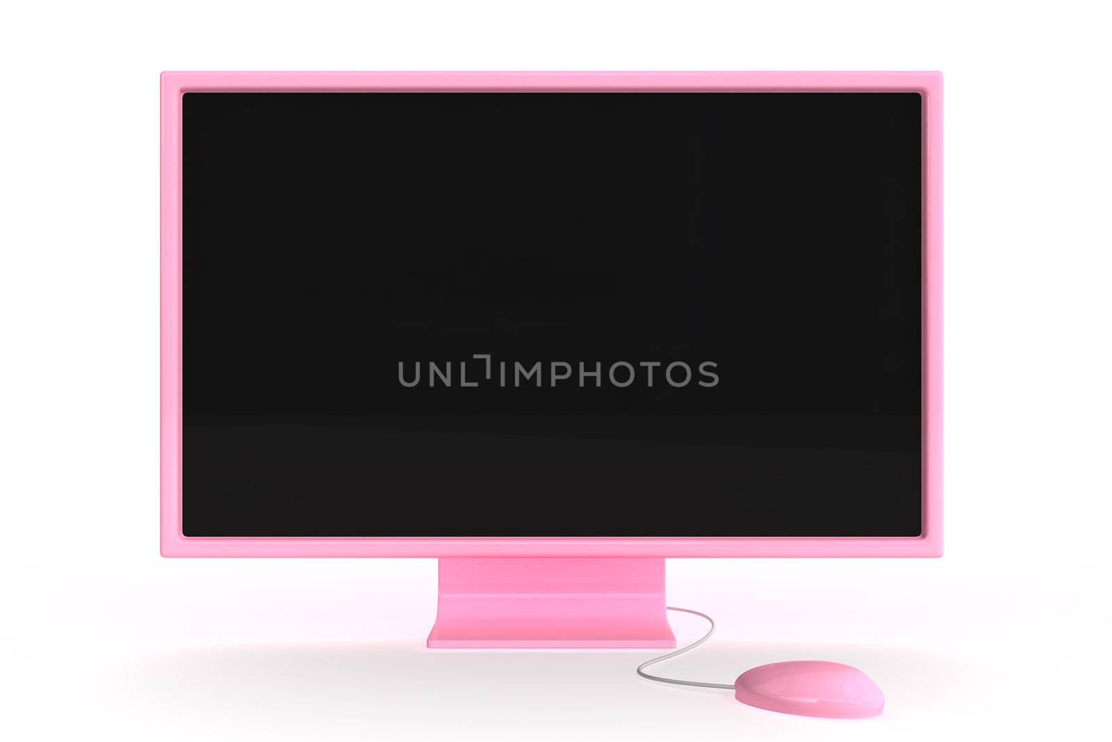 Pink computer monitor and mouse
