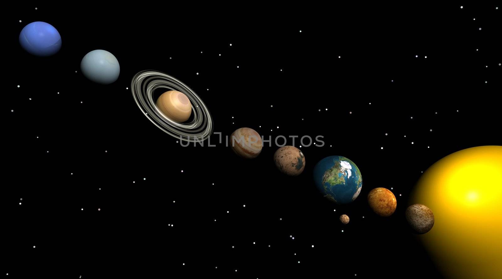 Solar system with all the planets in the night