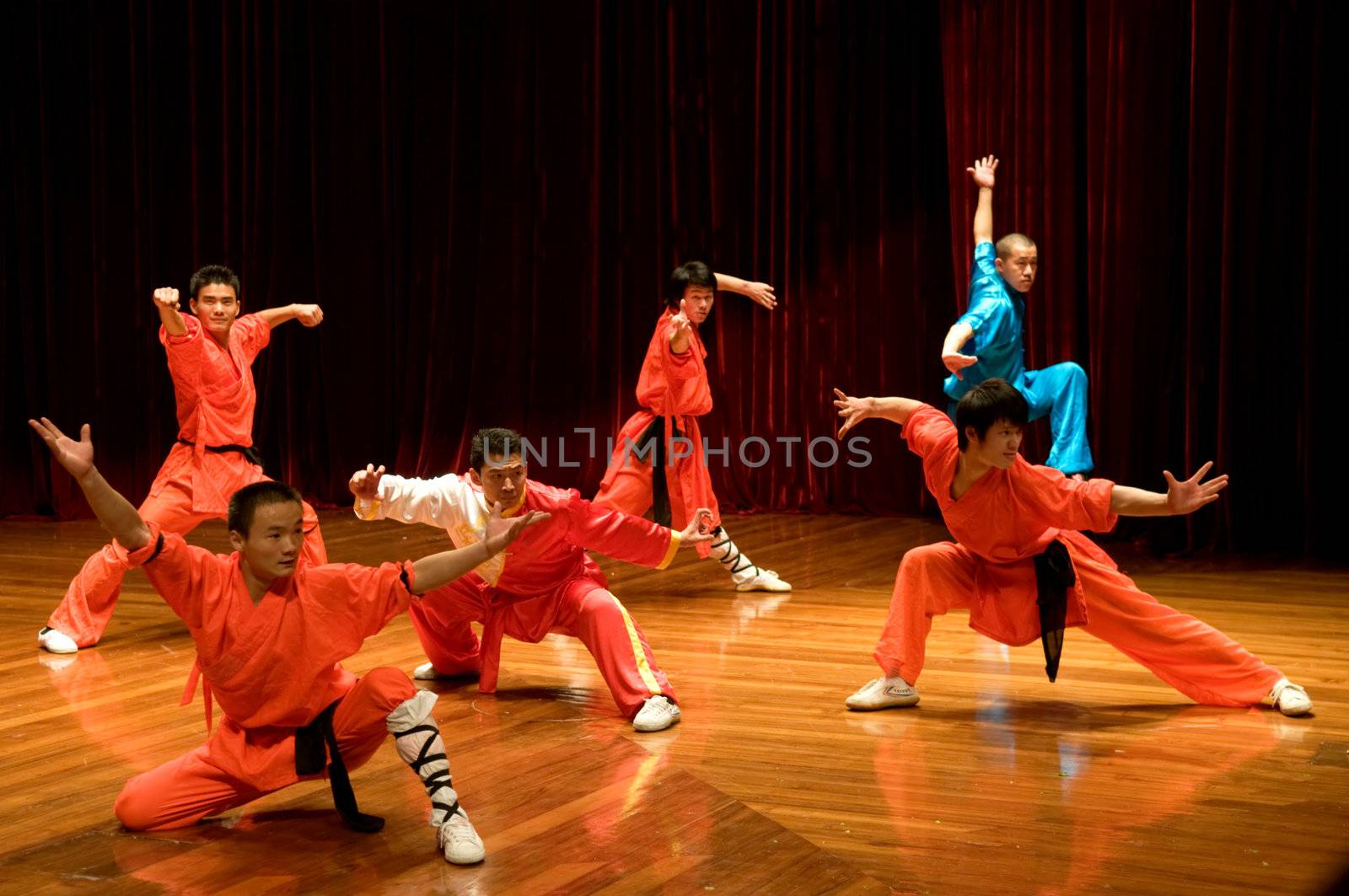 MACAU - APRIL 25: Performing Chinese kung fu (wu shu) with pose of fight, April 25, 2009, Macau, China