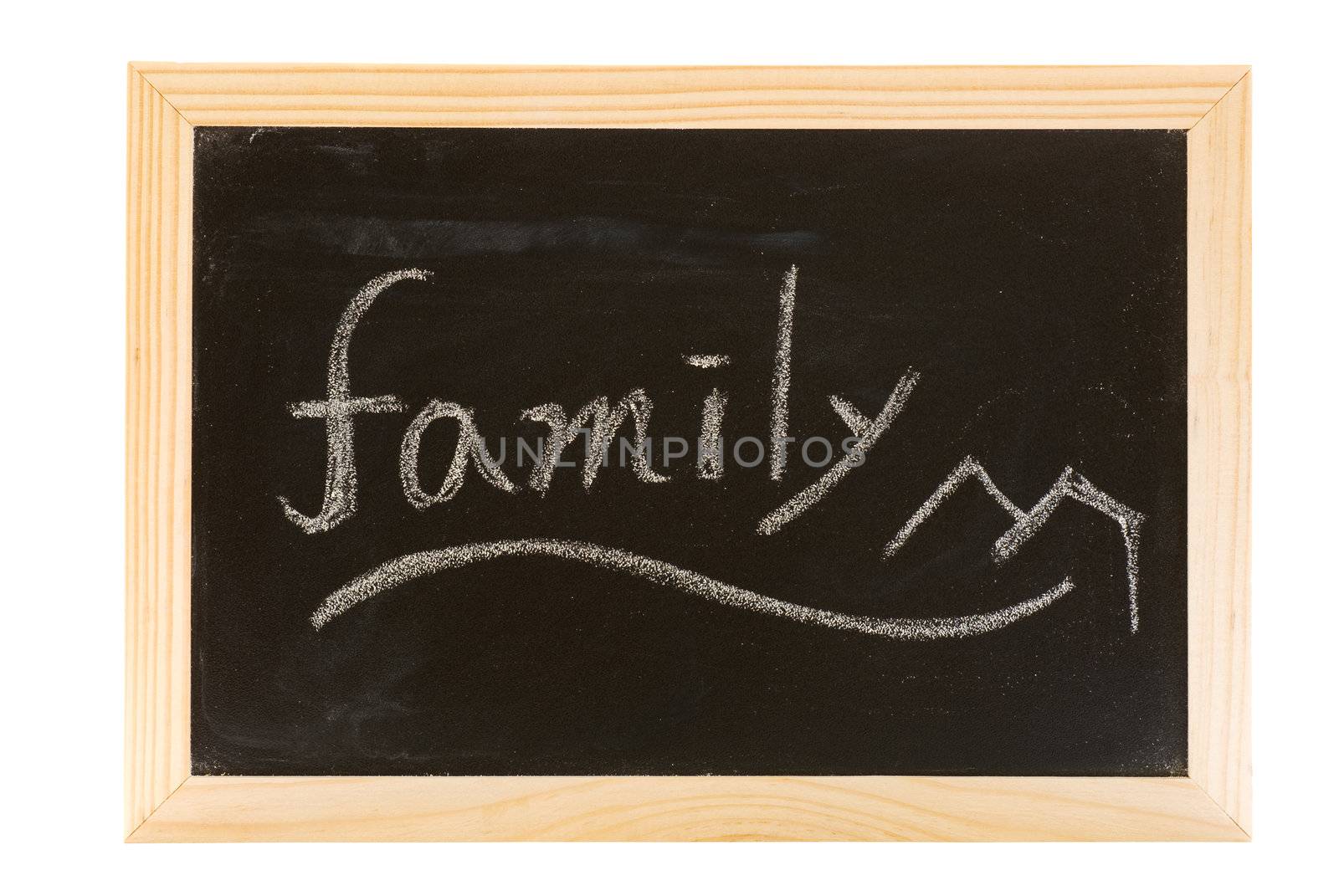 Family word in English with simple image on the blackboard.