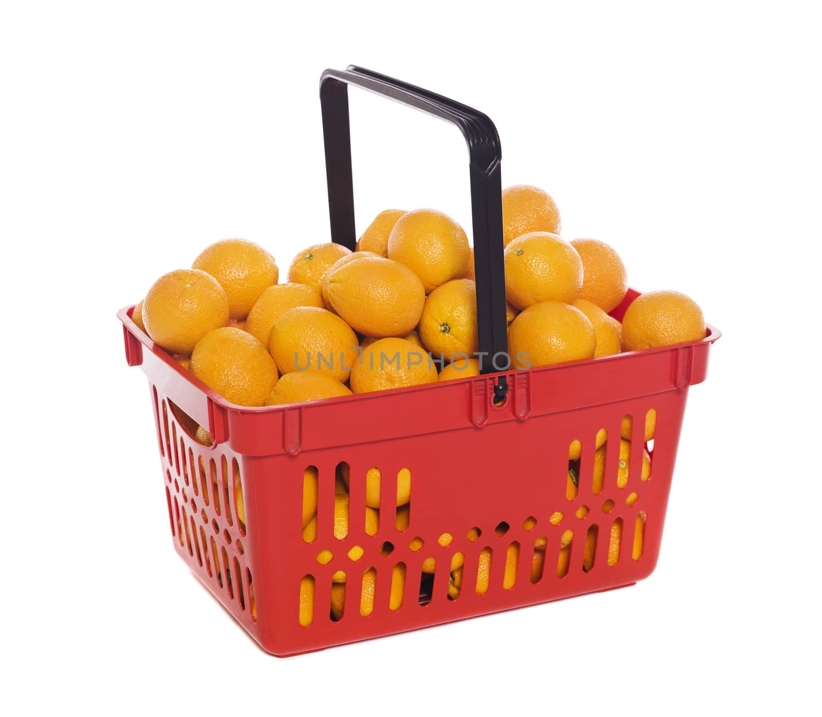 Shopping basket with oranges isolated towards white background