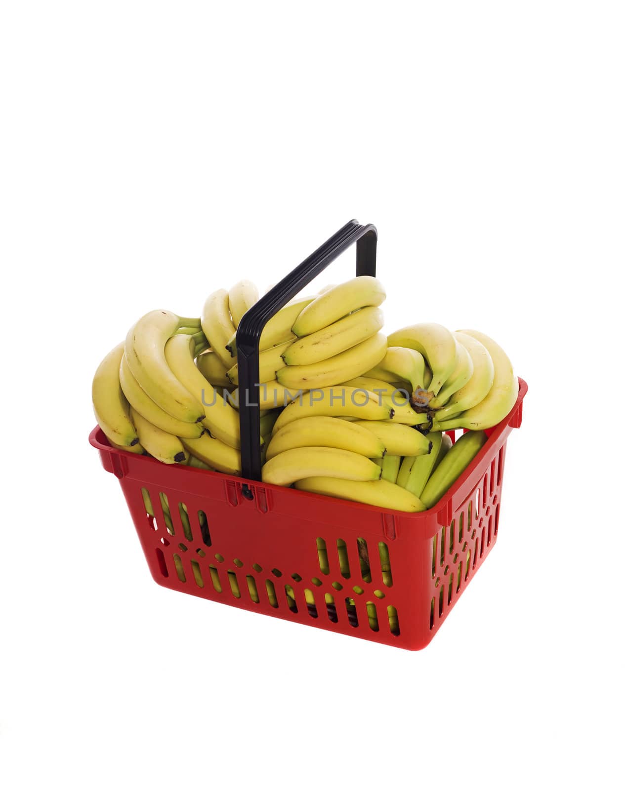 Shopping basket with bananas isolated towards white background