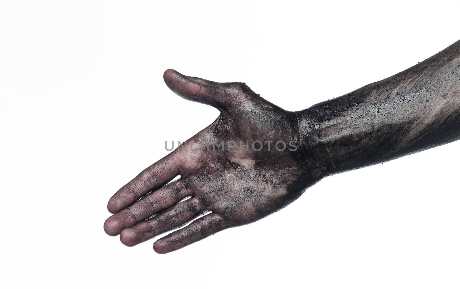 Dirty hand towards white background by gemenacom