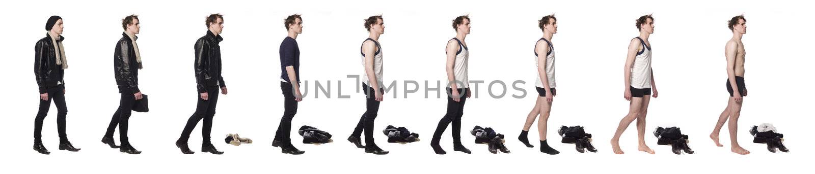 Man taking his clothes of step by step
